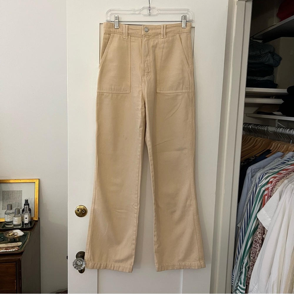 Zara Wide Leg Pants with Front Patch Pockets in Cream, Size S